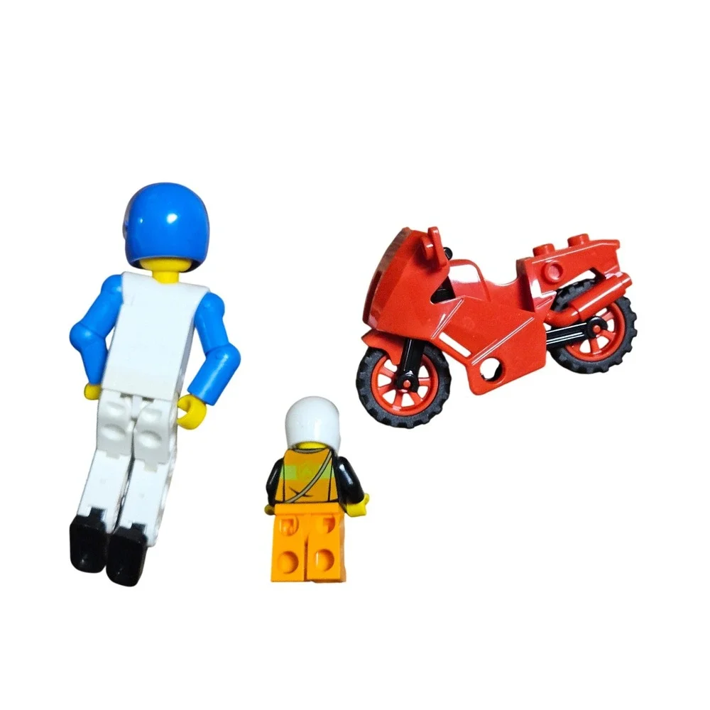 Lot of 3 LEGO Technic Figure Blue White Racer Sportbike Motorcycle Minifigures
